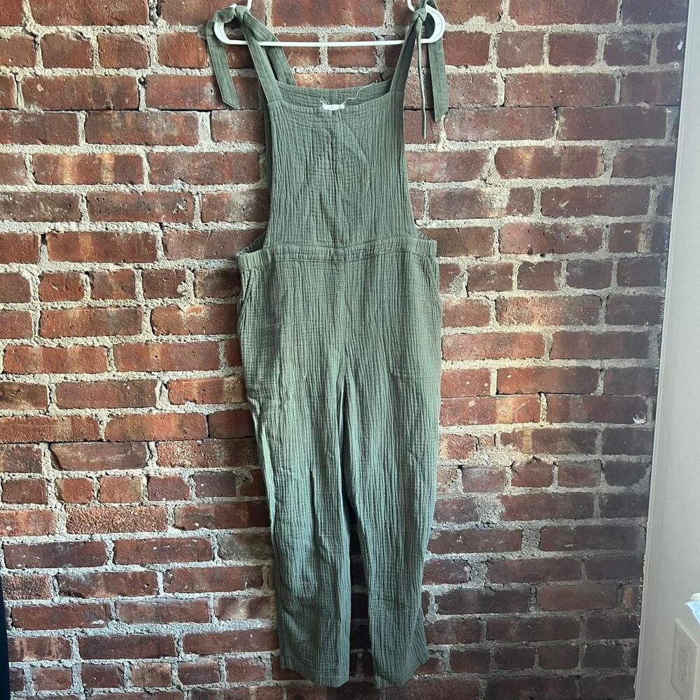 UpWest Cotton Gauze Olive Green Jumpsuit Pockets Tie Straps Resortwear Size M